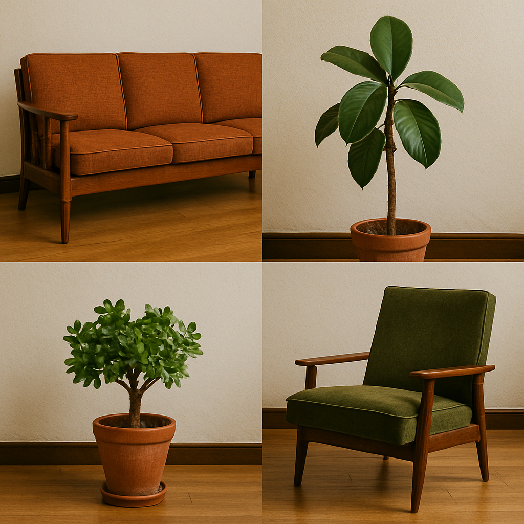 ヴィンテージ家具と観葉植物のコレクション